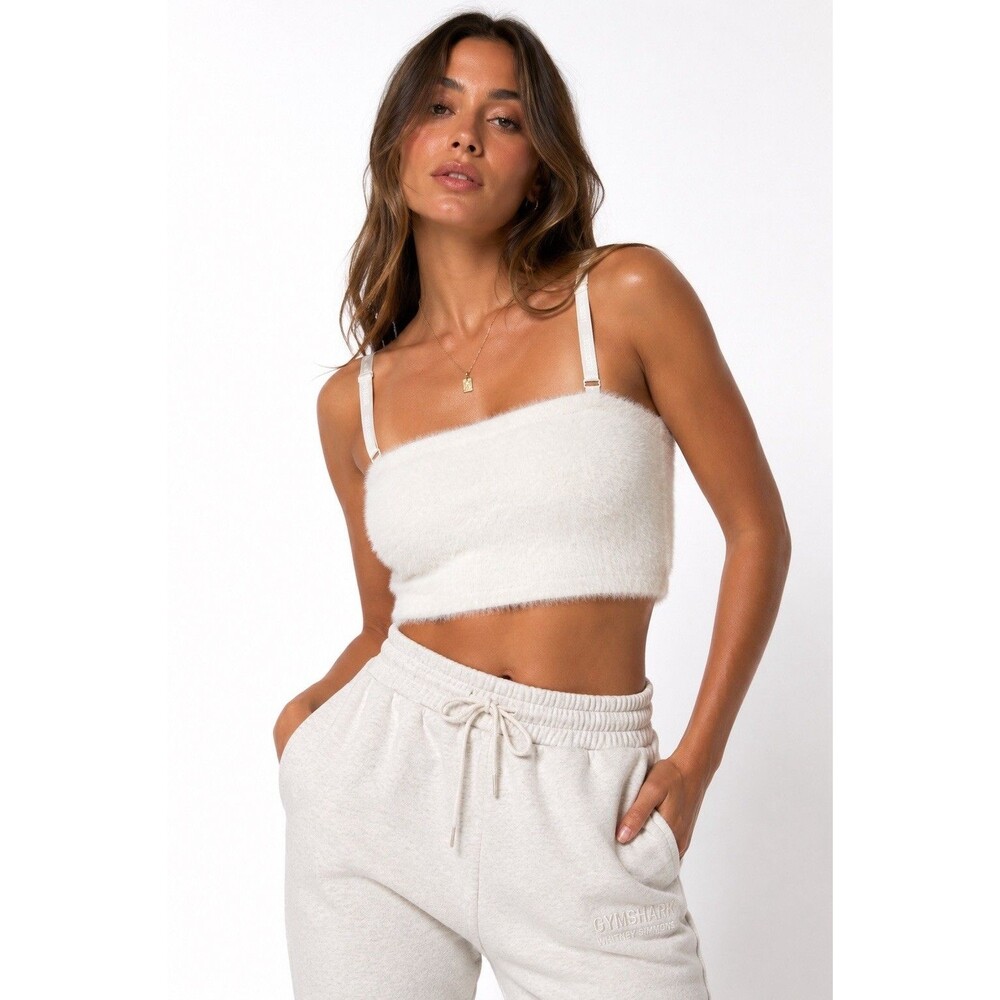 Gymshark x Whitney Simmons Eyelash Knit Bandeau Top White Fuzzy Crop S Cozy